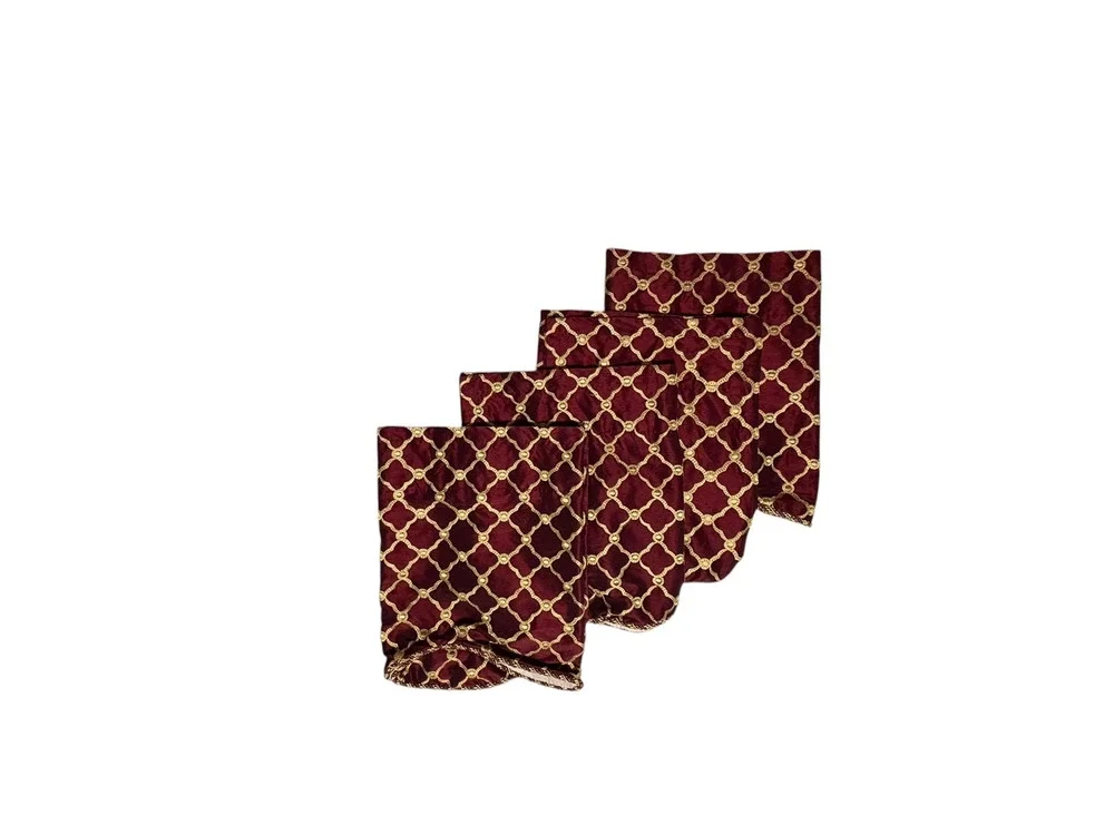 Set of 4 Red & Gold Embroidered Valances Short Curtains Scalloped Faux Silk